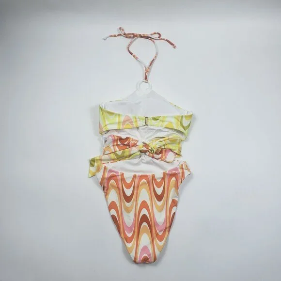 Becca Whirlpool Margot High Neck Halter One Piece Size Small Citrus Retro Print - Picture 10 of 16